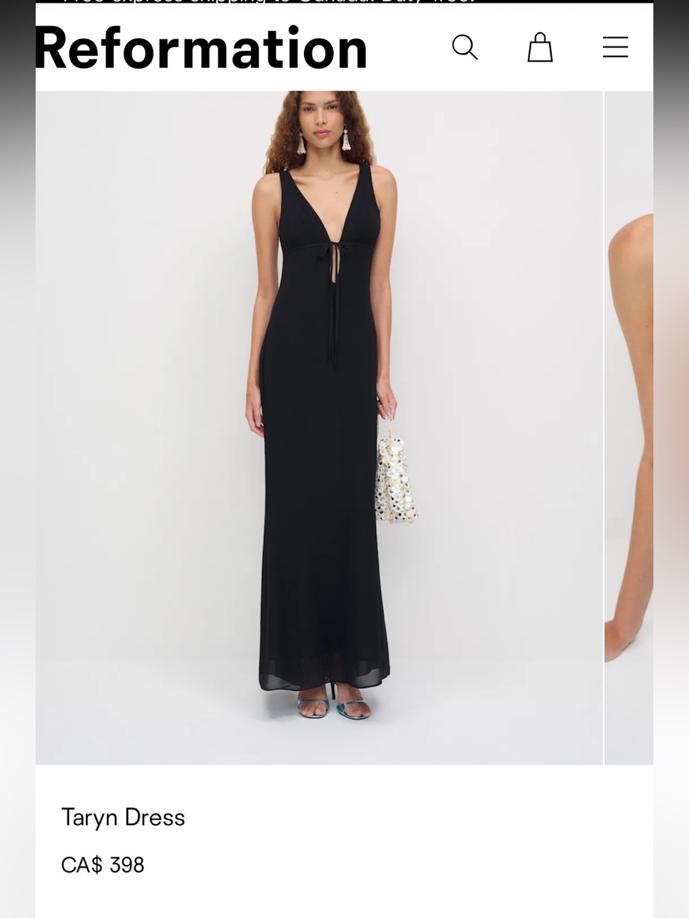Reformation Black Taryn V-Neck Maxi Dress